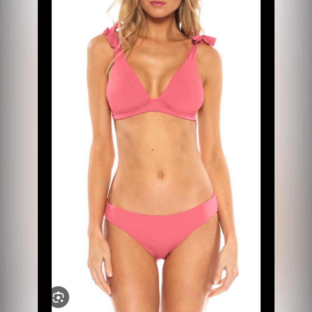 Becca Tie Shoulder Bikini top with shirred hipster bikini bottoms